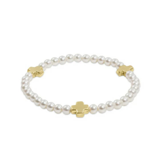 Signature Cross Pearl Pattern 4mm Bracelet- Gold