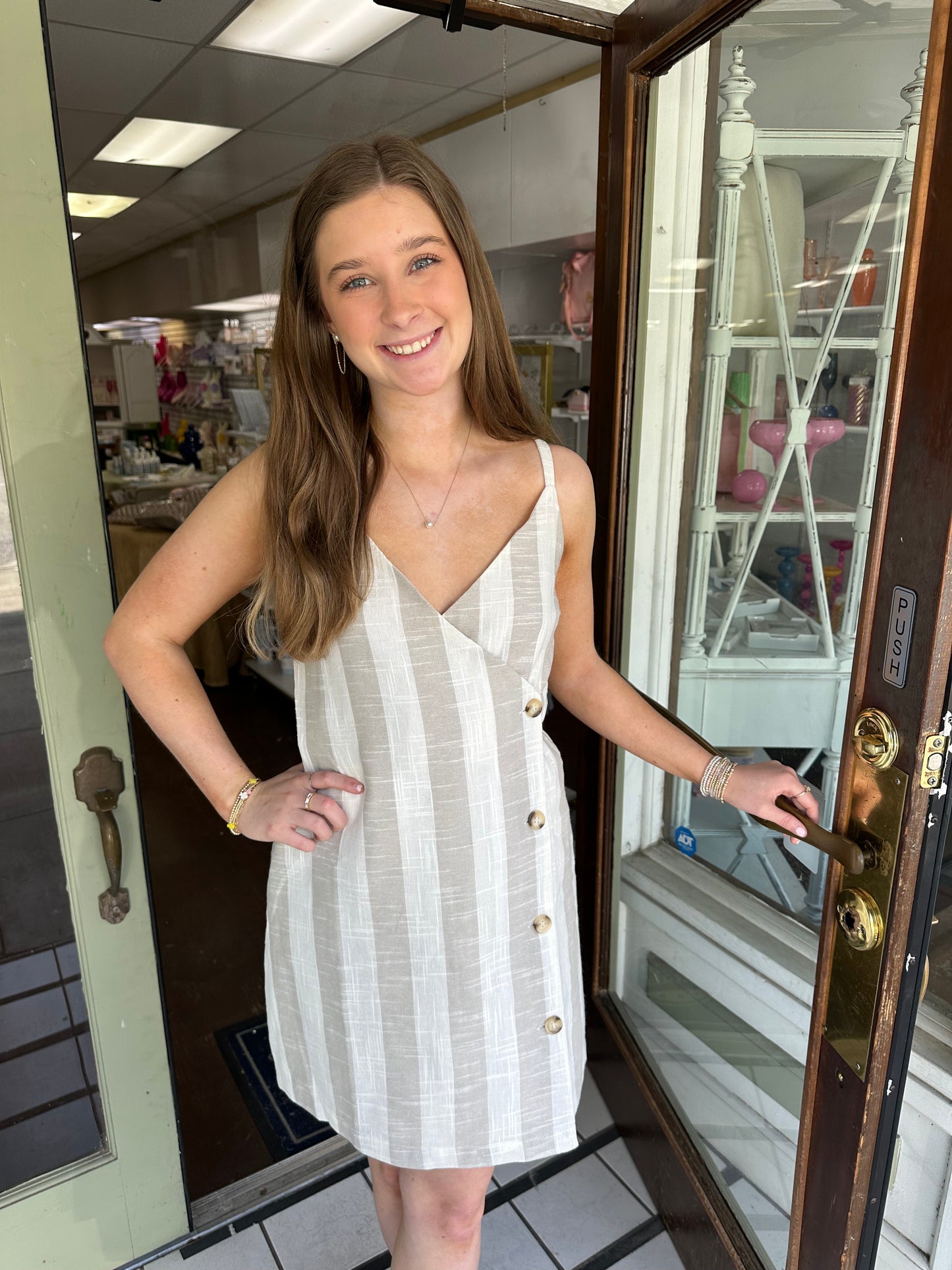 Beige Button Dress