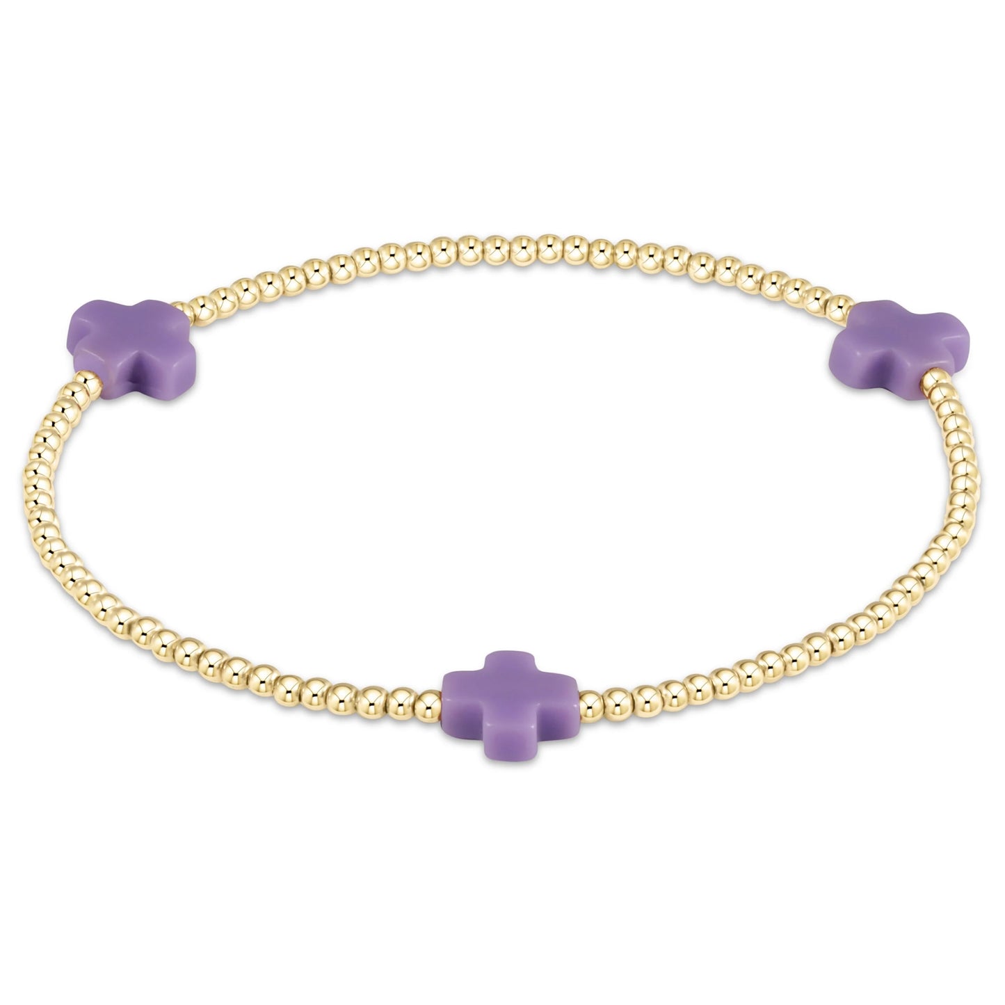 signature cross gold pattern 2mm bead bracelet- purple