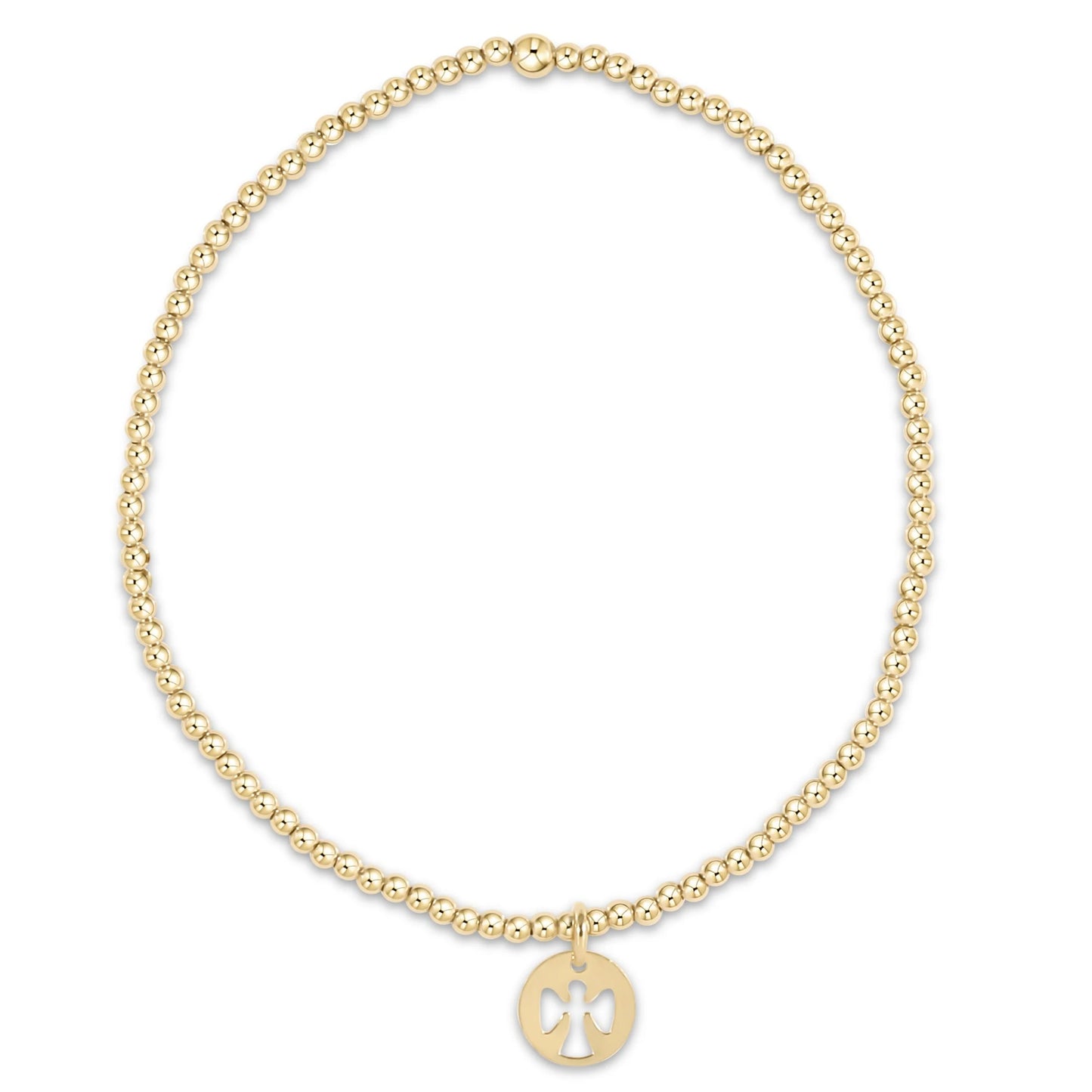 classic gold 2mm bead bracelet - guardian angel small disc