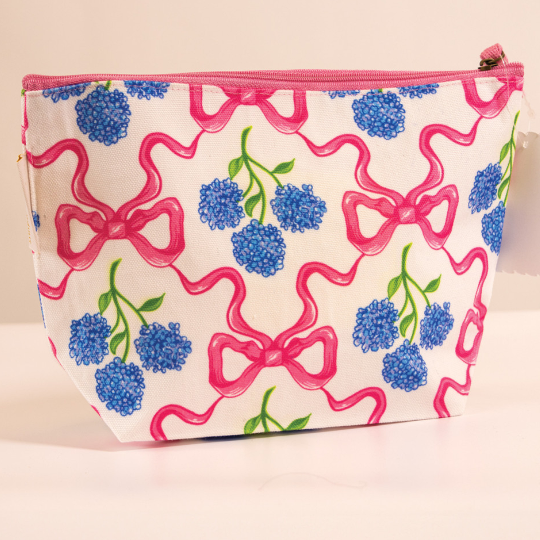 Simply Southern Seaside Pink Ribbon Blue Flower Pouch