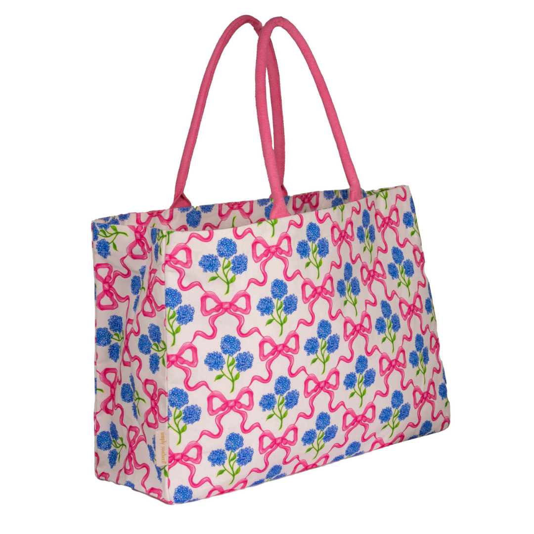 Simply Southern Seaside Pink Ribbon Blue Flower Tote