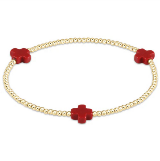 SIGNATURE CROSS GOLD PATTERN 2MM BEAD BRACELET RED