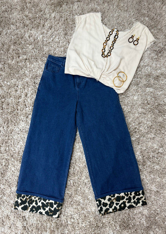 Cheetah Hem Denim