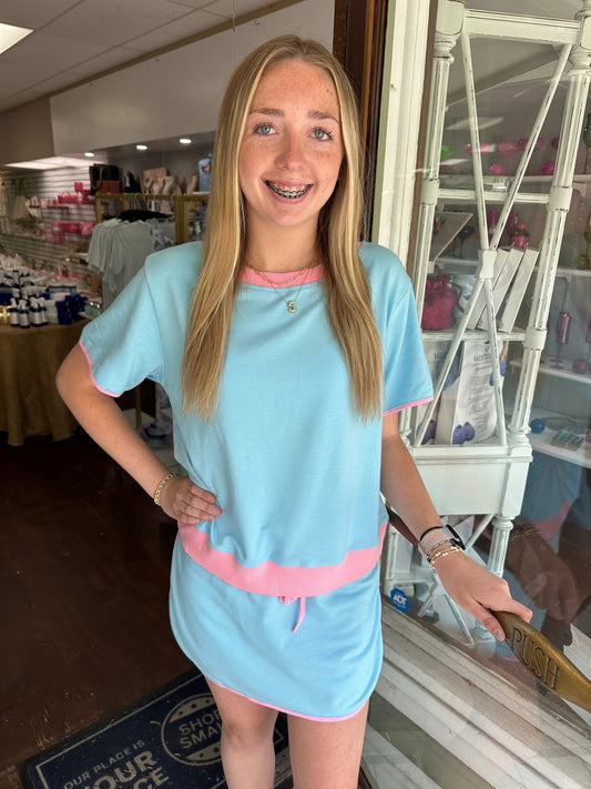 Blue Pink Skort Set