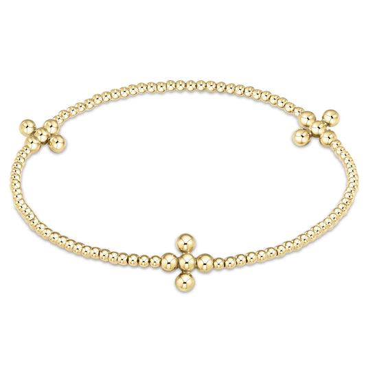 signature cross gold pattern 2mm bead bracelet - classic beaded signature cross gold - 3mm bead gold