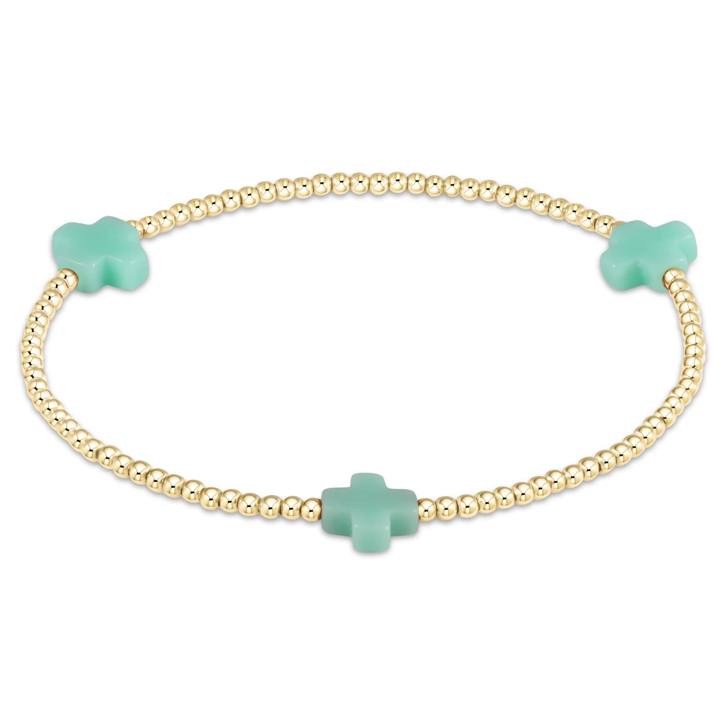 signature cross gold pattern 2mm bead bracelet- Mint