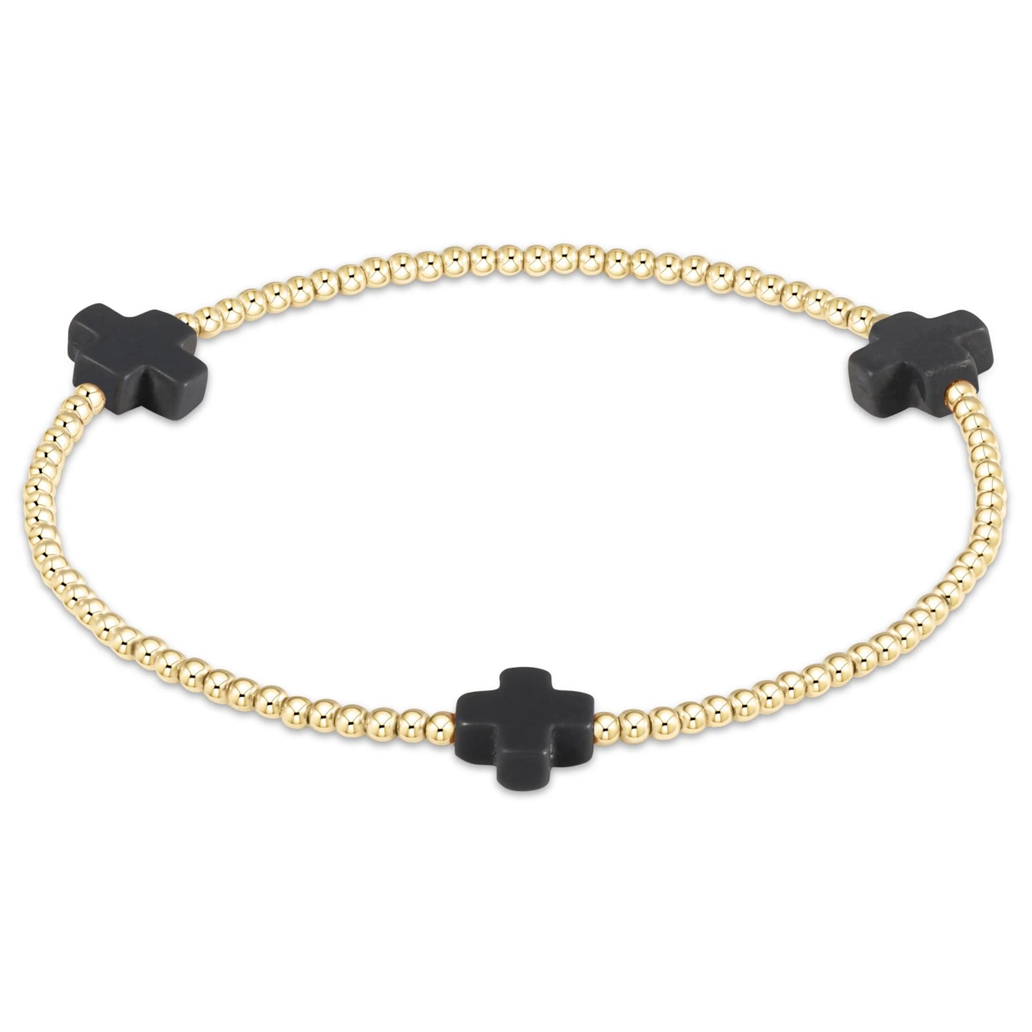 signature cross gold pattern 2mm bead bracelet- Charcoal