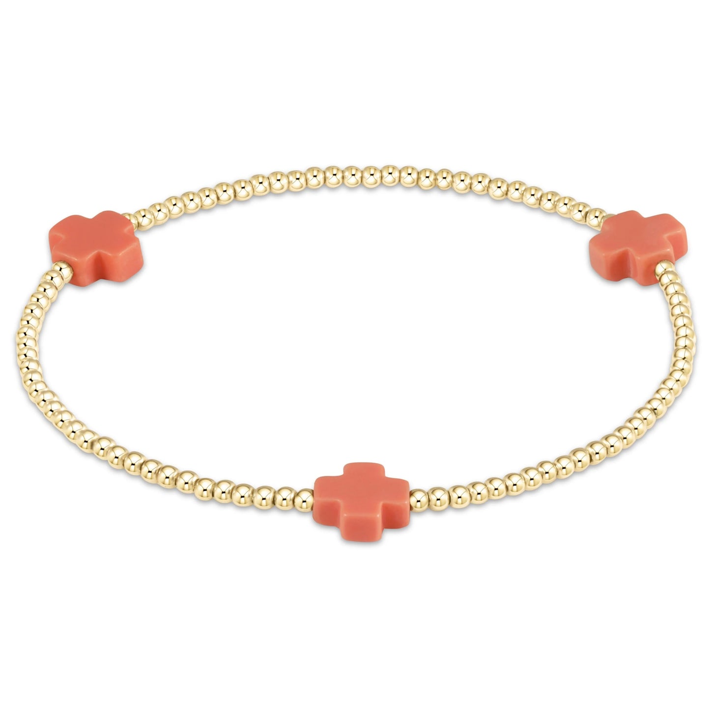 signature cross gold pattern 2mm bead bracelet- coral