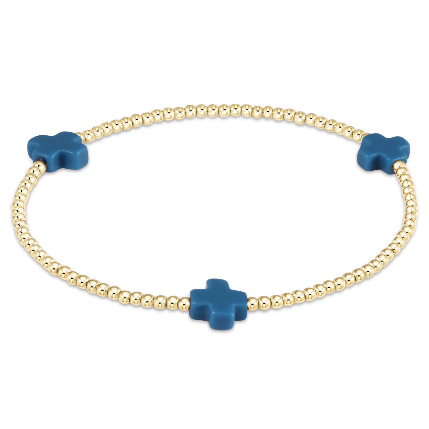 signature cross gold pattern 2mm bead bracelet- cobalt