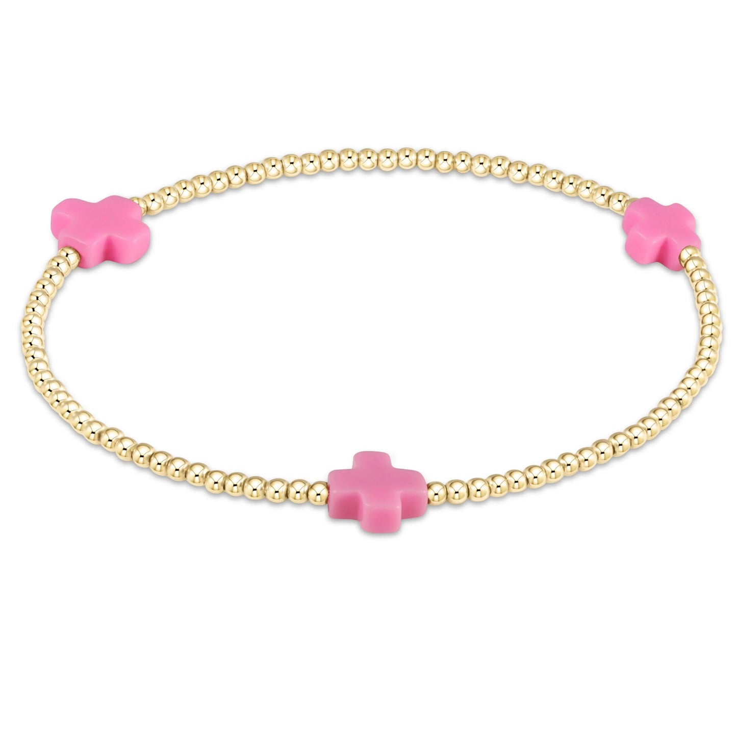 signature cross gold pattern 2mm bead bracelet- Bright Pink