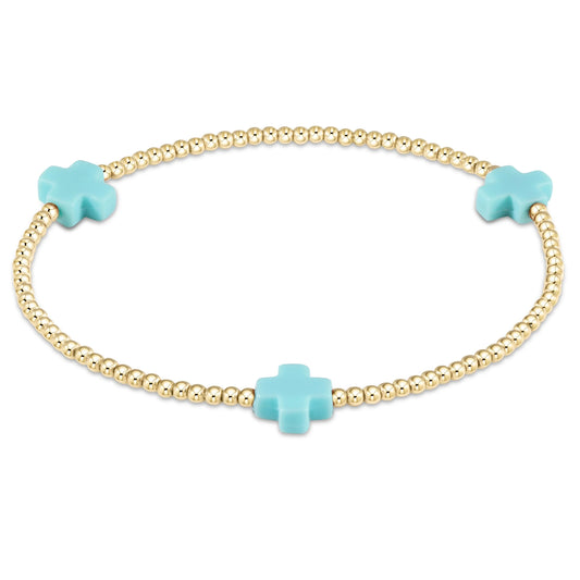 signature cross gold pattern 2mm bead bracelet- turquoise