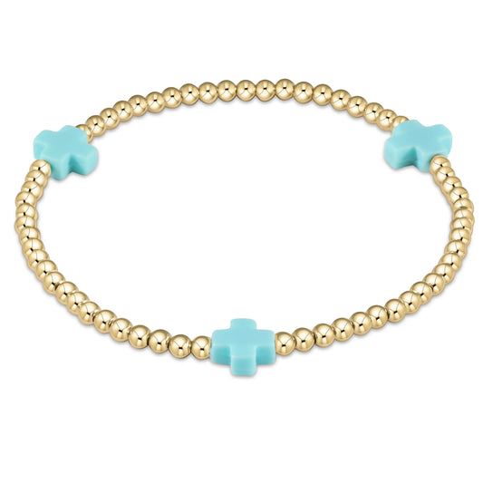 signature cross gold pattern 3mm bead bracelet- Extend Turquoise