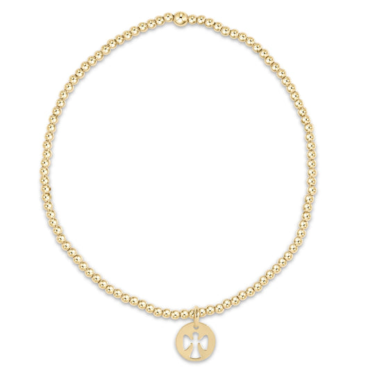 classic gold 2mm bead bracelet - guardian angel small disc