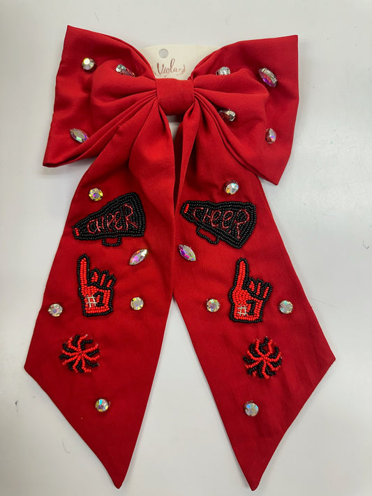 Cheer Embellished Bow RED BLACK