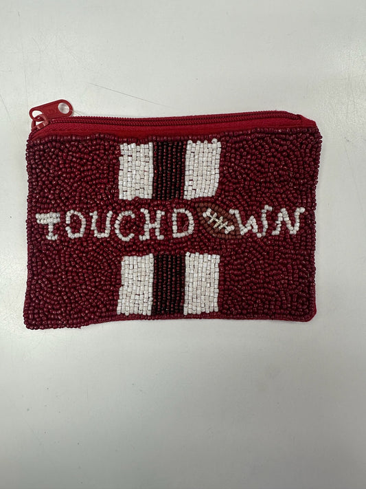 Touch Down Football Sequin Pouch Burgundy