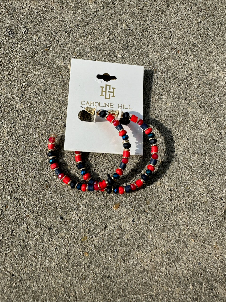 Pave Hoop Earring NAVY RED