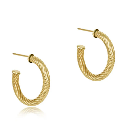 Round Gold 1.125" Post Hoop 4mm Textured Twist by Enewton