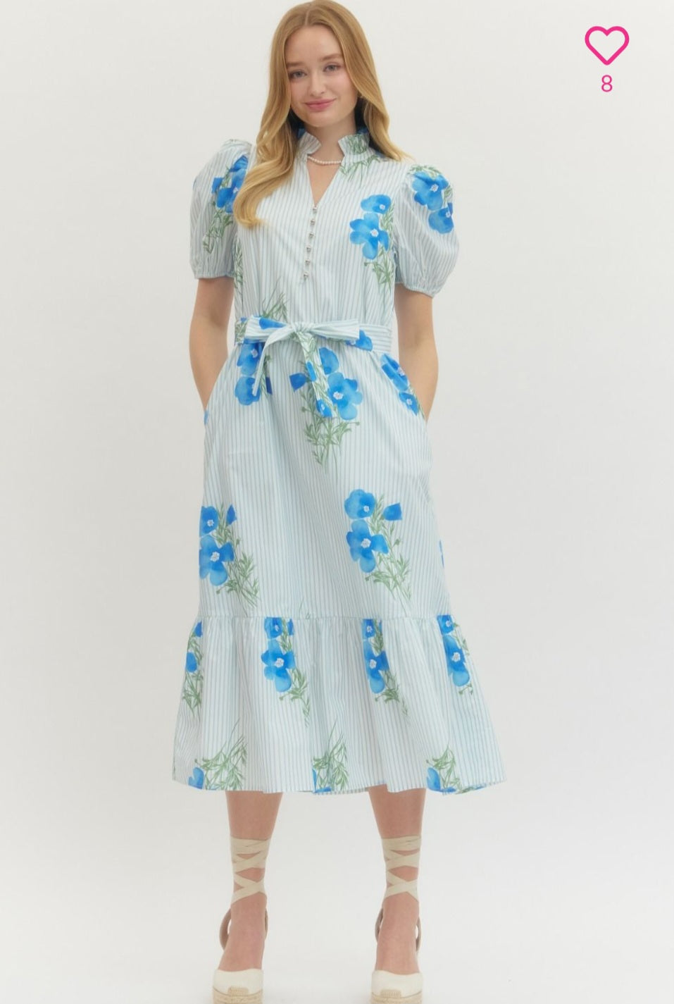 Pamela Blue Floral Stripe Dress