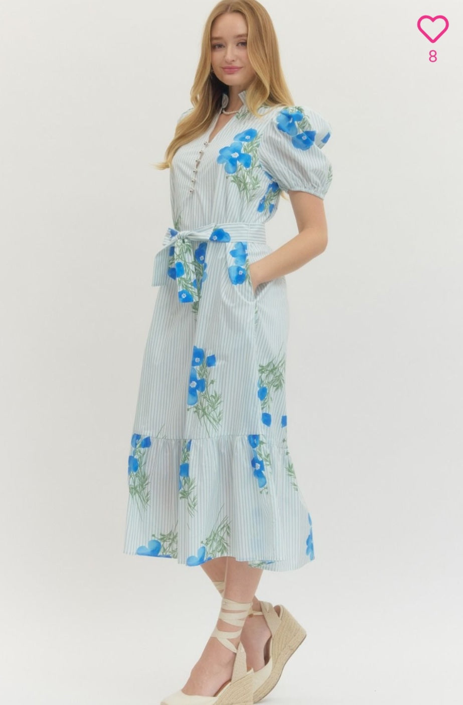 Pamela Blue Floral Stripe Dress