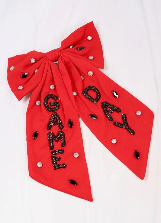 Game Day Embellished Bow RED BLACK