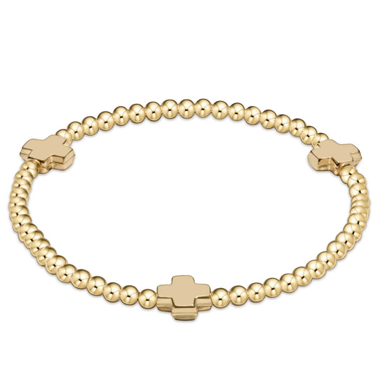 extend signature cross gold pattern 3mm bead bracelet - gold