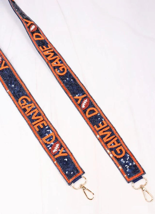 Game Day Sequin Football Strap NAVY ORANGE