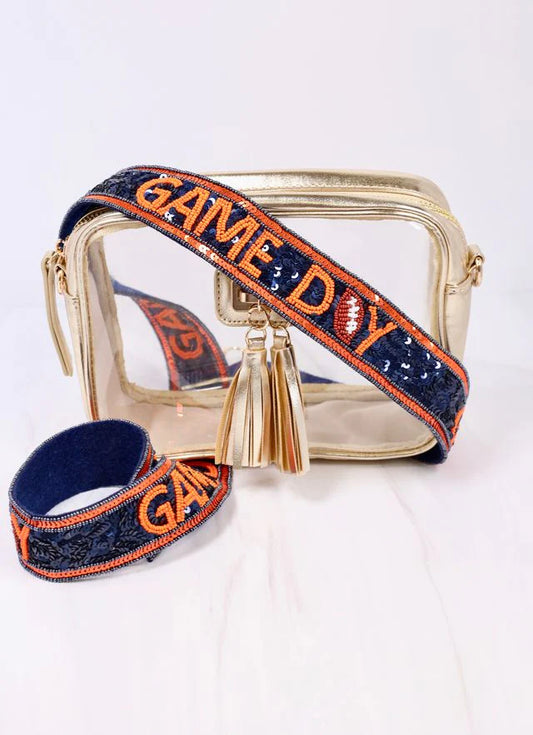 Game Day Sequin Football Strap NAVY ORANGE